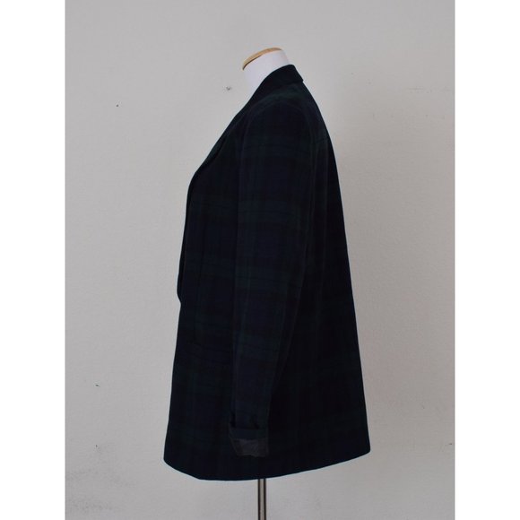 Vintage 90s Green/Navy Plaid Wool Acrylic Blazer by White Stag size 16 - Picture 5 of 10